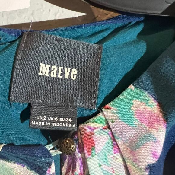 Anthropologie Maeve boho Elia Open Shoulder Floral Lined Dress Sz 2 Turquoise - Picture 3 of 6